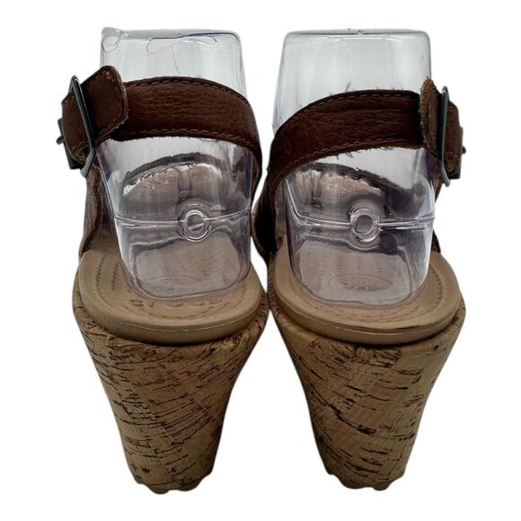 Crocs Wedge A-Leigh Sandals Womens 6 Brown Slingback Cork Heel 11848 - Picture 8 of 11